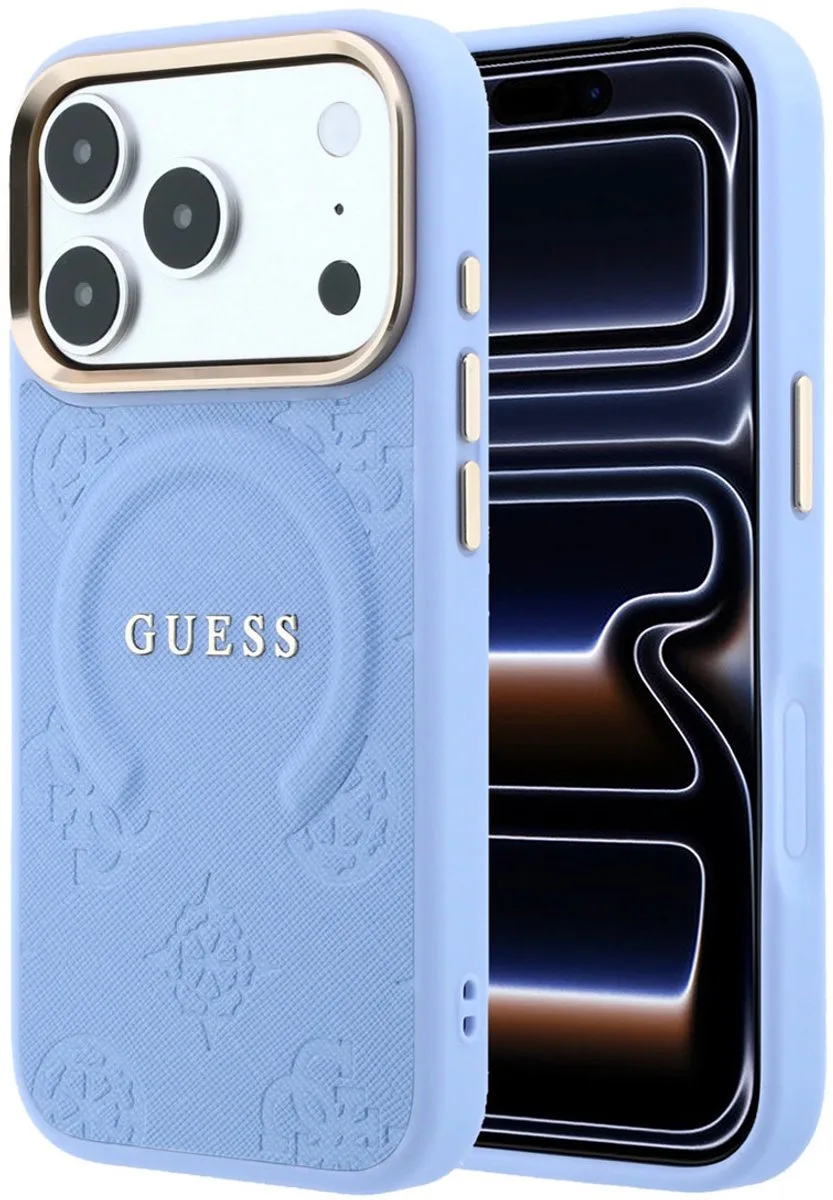 Backcover hoesje voor Apple iPhone 18 Pro Max - MagSafe Saffiano van Guess in Lichtblauw – productfoto