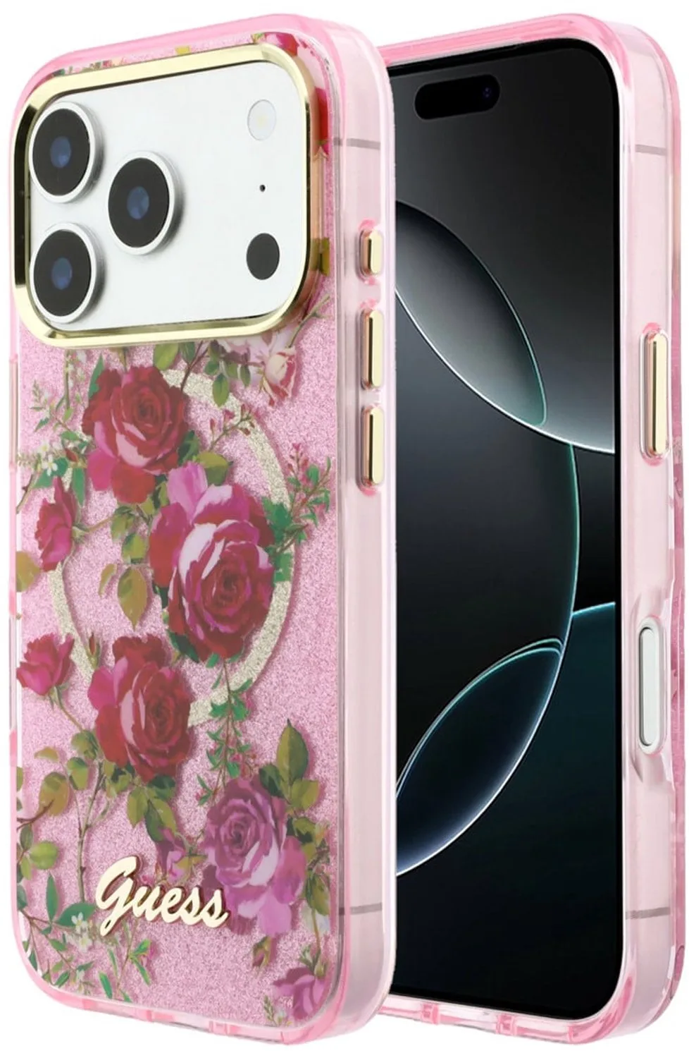 Backcover hoesje voor iPhone 18 Pro Max en iPhone 17 Pro Max - magSafe de Guess en Rose – photo produit