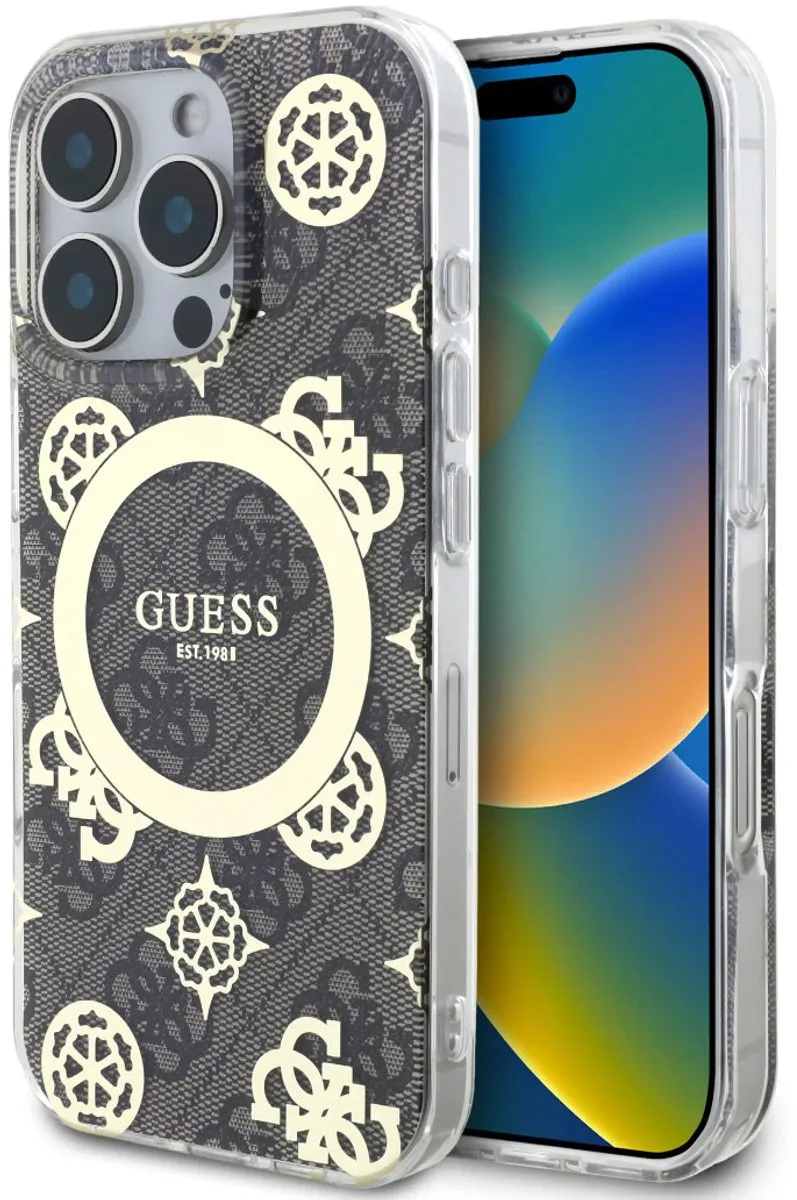 Backcover - iPhone 16 Pro - Magsafe IML - Slanke Transparante Randen de Guess en Marron – photo produit