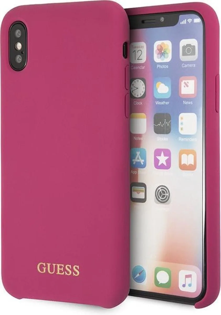 Backcover Silicone layer voor iPhone X / Xs van Guess in Fuchsia – productfoto