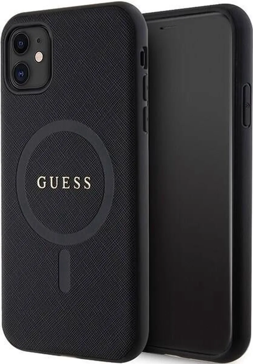 Bescherming Guess GUHMN61PSAHMCK iPhone 11 / Xr 6.1" black hardcase Saffiano MagSafe van Guess in Zwart – productfoto