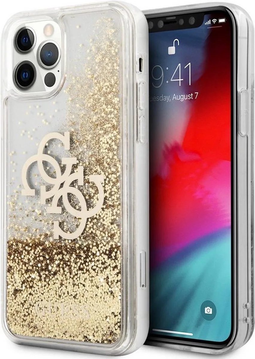 Big 4G Logo Liquid Glitter Case - Geschikt voor Apple iPhone 12 Pro Max (6.7") von Guess in Gold – Produktfoto