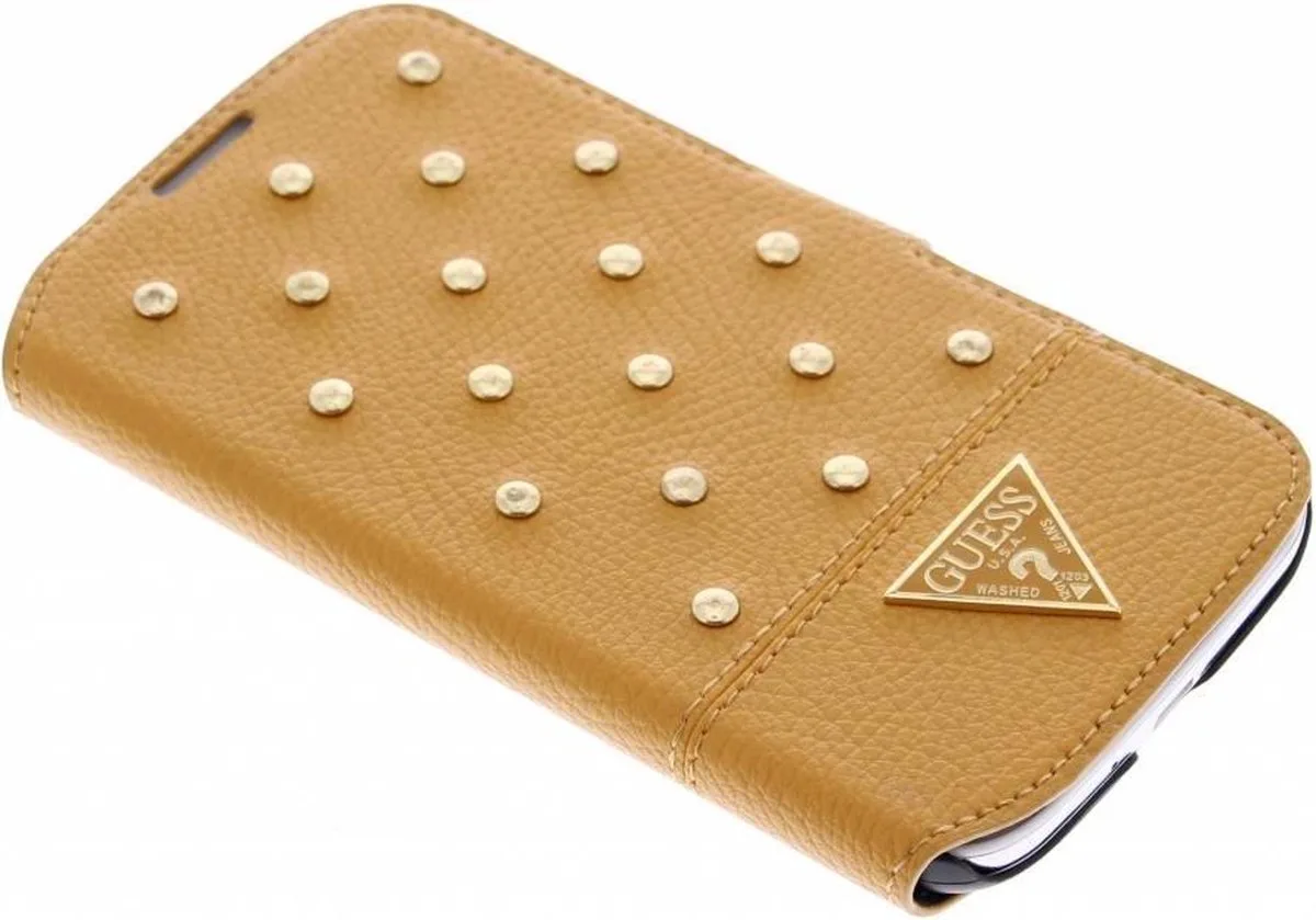 Book Case - Gold studs - Galaxy S4 - Met Pashouder van Guess in Bruin – productfoto