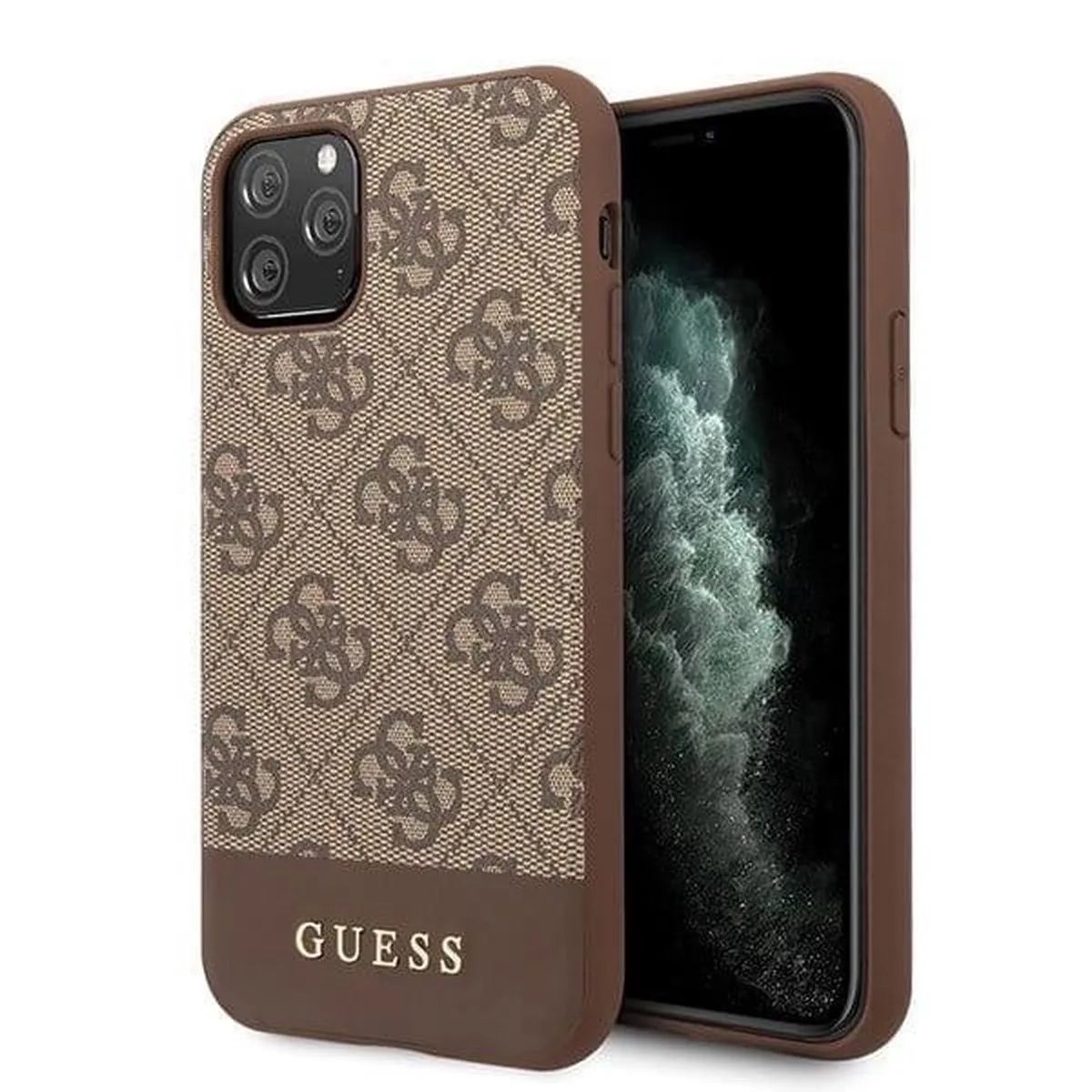 Bruin hoesje van Guess - Backcover - iPhone 11 Pro - GUHCN58G4GLBR van Guess in Bruin – 4G Stripe – productfoto