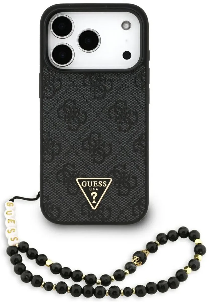 Case 4G Bandje Driehoek Logo Magsafe Voor iPhone 17 Pro Met Bandje van Guess in Zwart – productfoto