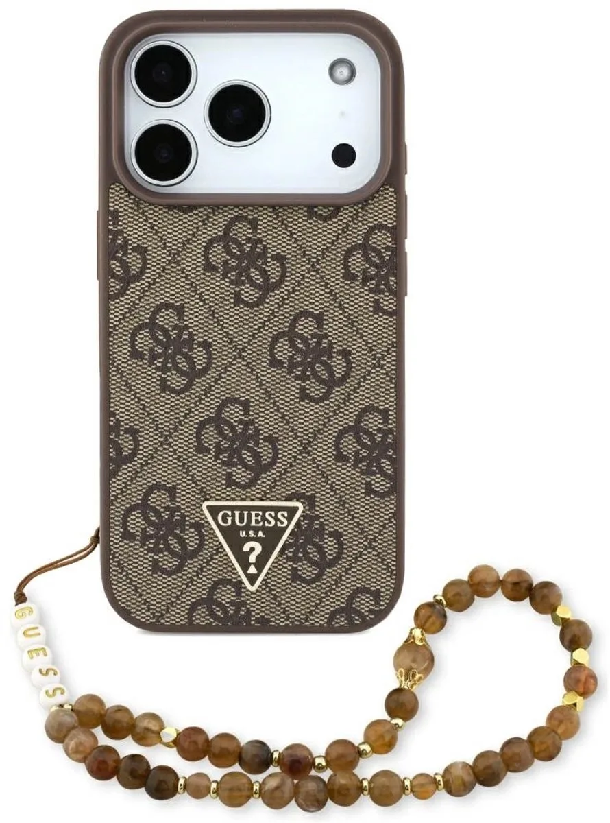 Case 4G Bandje Driehoek Logo Magsafe Voor Iphone 17 Pro Met Designer van Guess in Bruin – productfoto