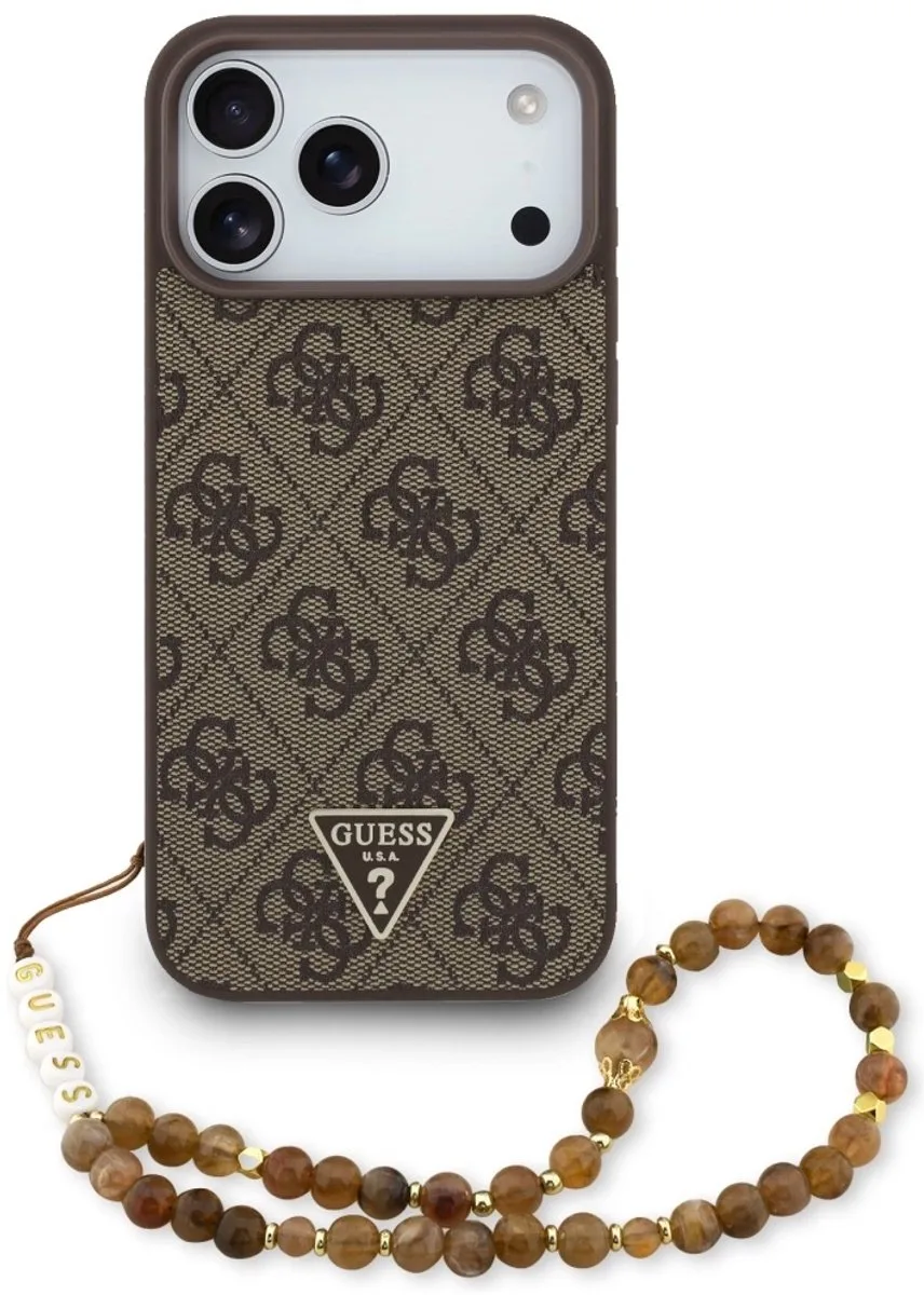 Case 4G Bandje Driehoek Logo Voor Iphone 17 Pro Max Magsafe Met Bescherming van Guess in Bruin – productfoto