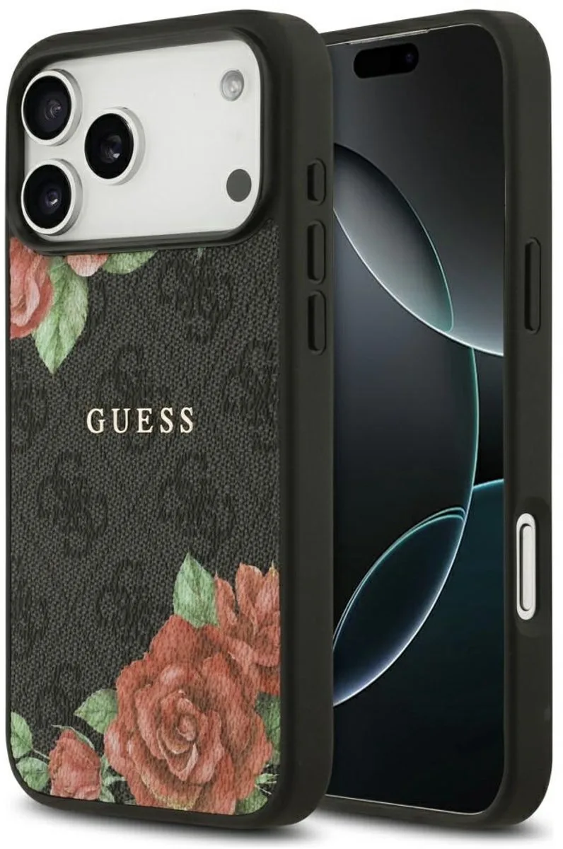 Case 4G Bloemenprint Magsafe Voor Iphone 17 Pro Hoge Bescherming de Guess en Noir – photo produit