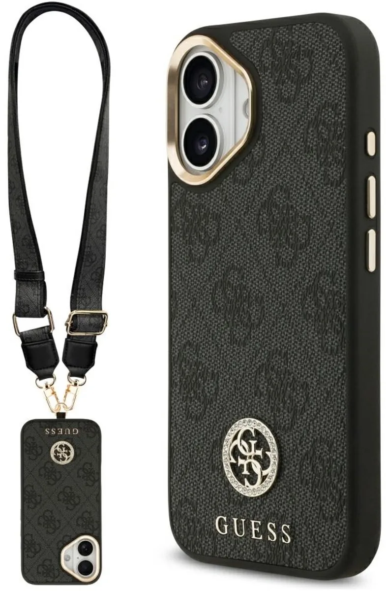 Case 4G Strass Logo Grote Band Magsafe Voor Iphone 17 Met Metaal von Guess in Schwarz – Produktfoto