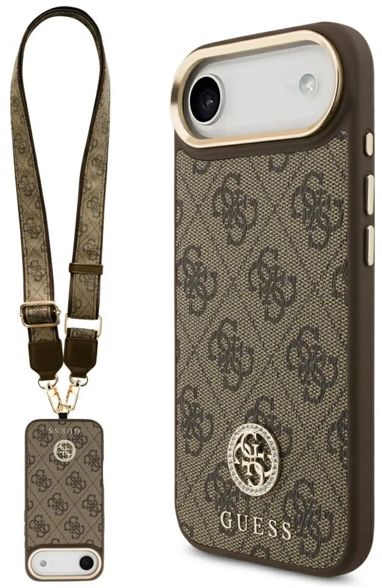 Case 4G Strass Logo Grote Band Metalen Knoppen Magsafe Voor Iphone Air de Guess en Noir – photo produit