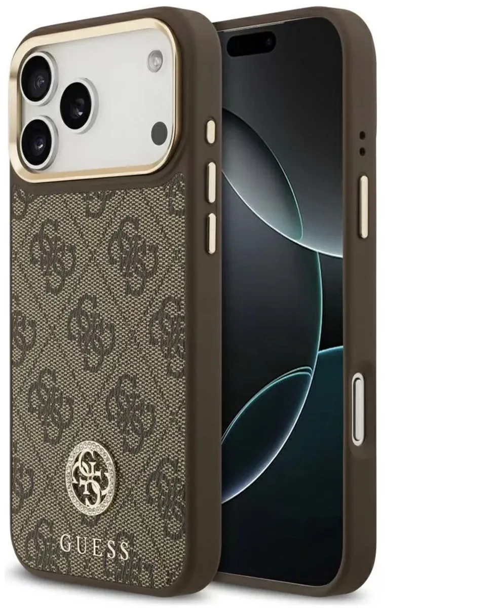 Case 4G Strass Logo Voor Iphone 17 Pro Max Magsafe Met Bescherming de Guess en Marron – photo produit