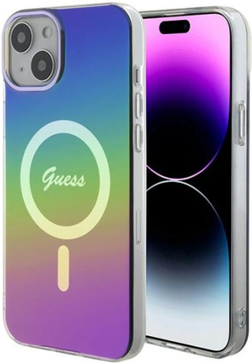 Case Guess GUHMP15SHITSK iPhone 15 6.1" rainbow hardcase IML Iridescent MagSafe van Guess in Transparant – productfoto