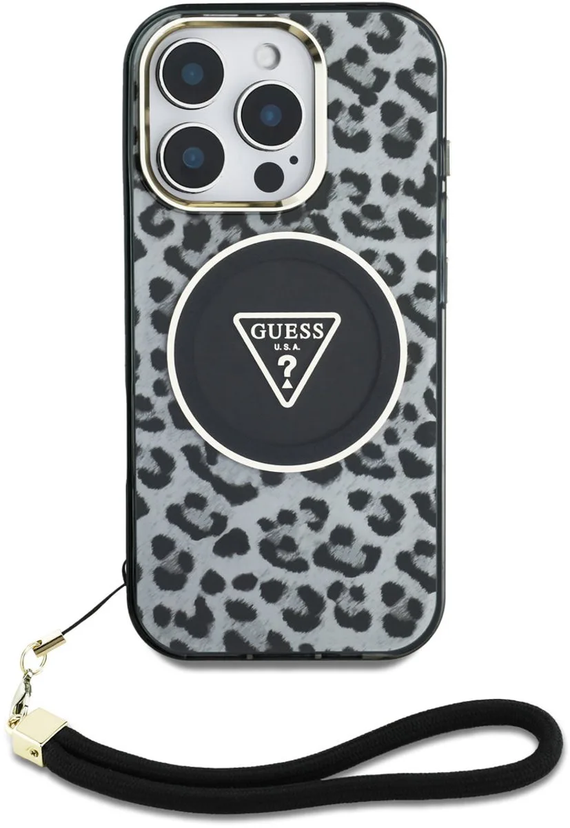 Case Leopard Driehoekige Koordband Voor Iphone 16 Pro Z Voor Magsafe de Guess en Noir – photo produit
