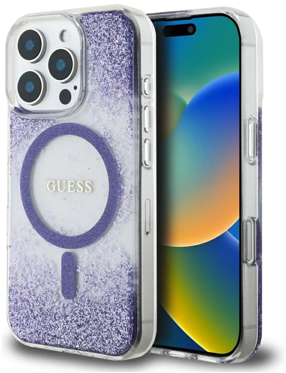 Case Tpu Cover Voor Iphone 16 Pro Voor Magsafe Hars Onderkant Glitter van Guess in Transparant – productfoto