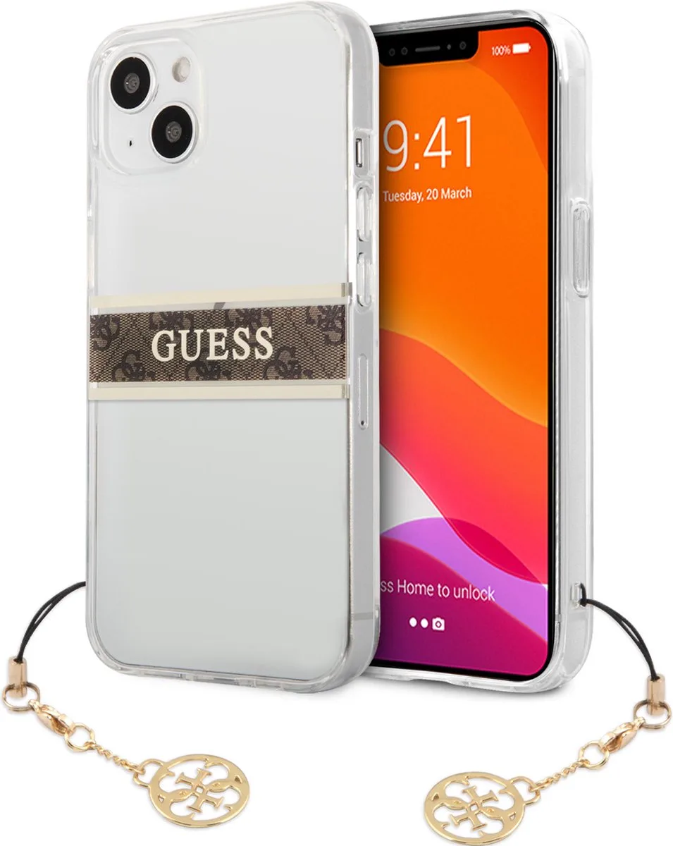 Charms Transparant Backcase iPhone 13 hoesje von Guess in Braun – Produktfoto