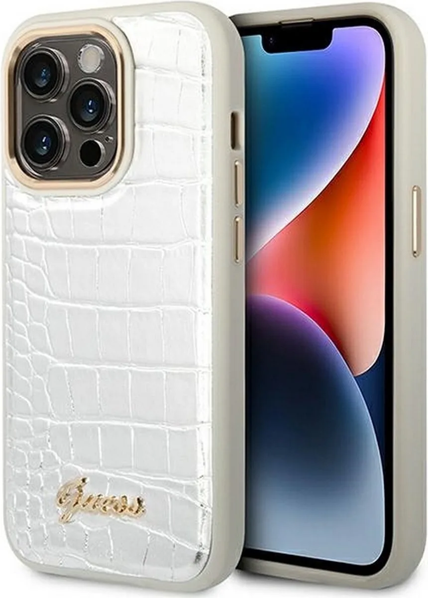 Crocodile Back Case - Geschikt voor Apple iPhone 14 Pro (6.1") von Guess in Silber – Produktfoto