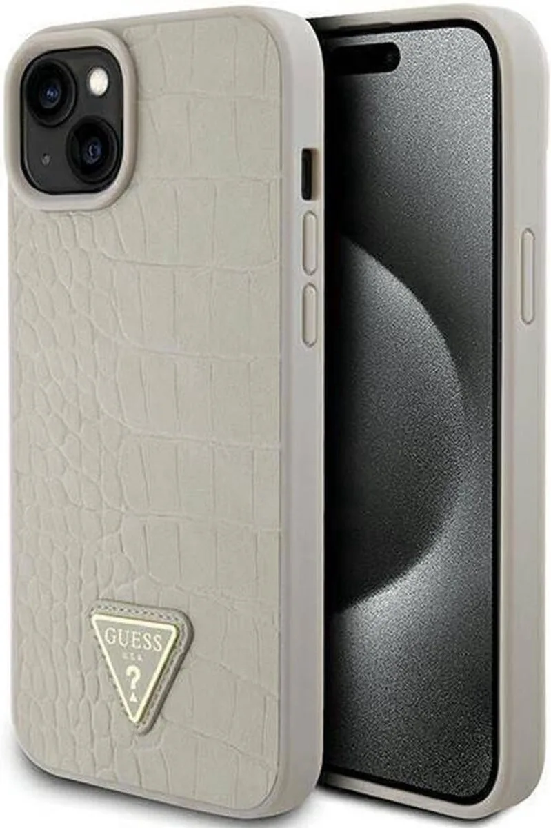 Crocodile Triangle Back Case - Geschikt voor Apple iPhone 15 (6.1") von Guess in Gold – Produktfoto