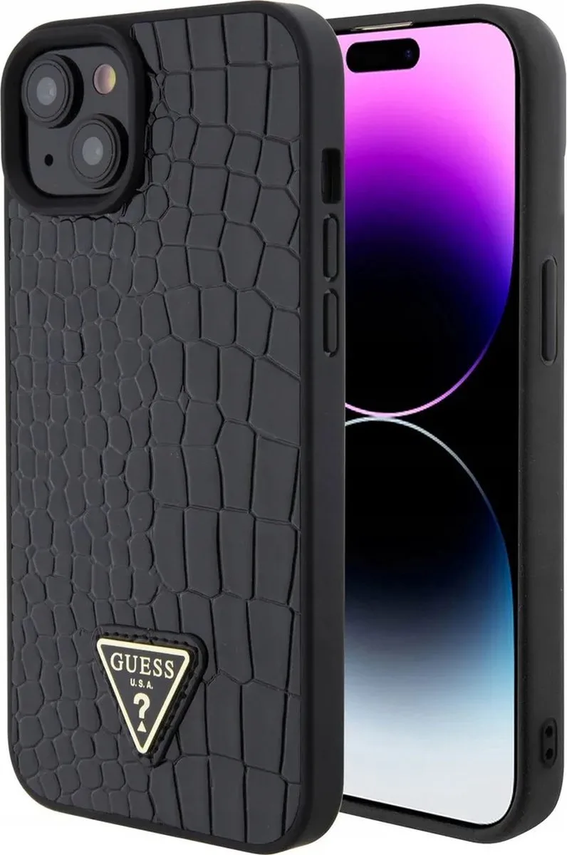 Crocodile Triangle Back Case - Geschikt voor Apple iPhone 15 (6.1") fra Guess i Sort – produktbillede