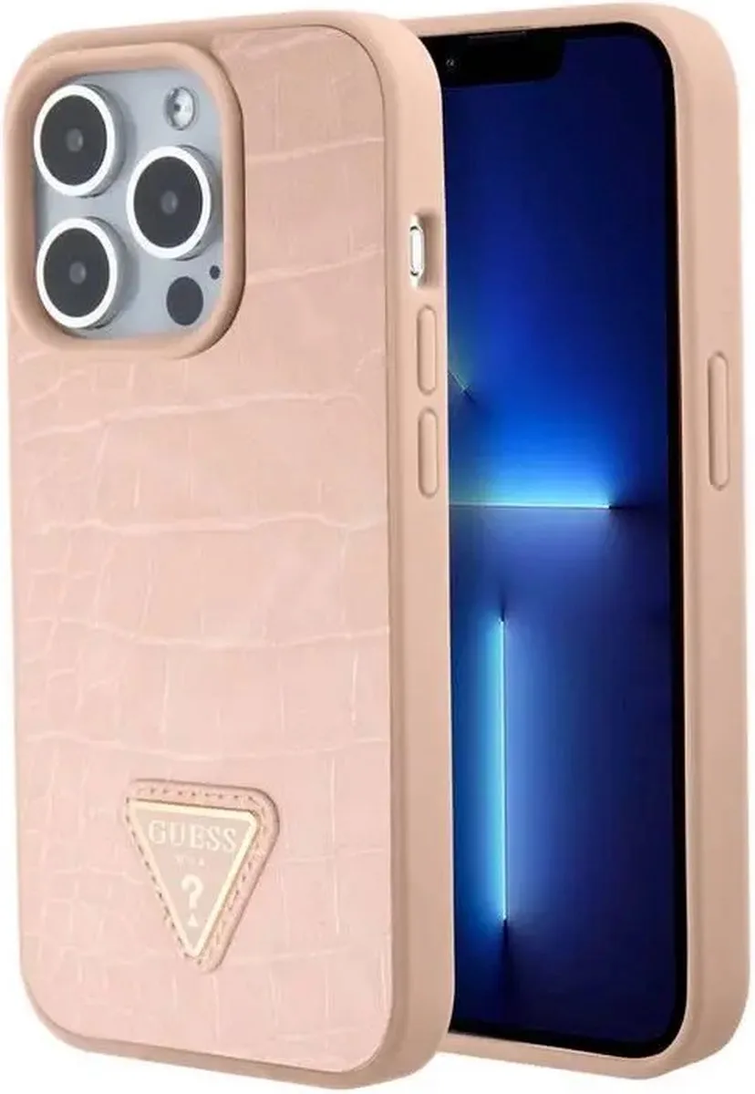 Crocodile Triangle Back Case - Geschikt voor Apple iPhone 15 (6.1") van Guess in Roze – productfoto