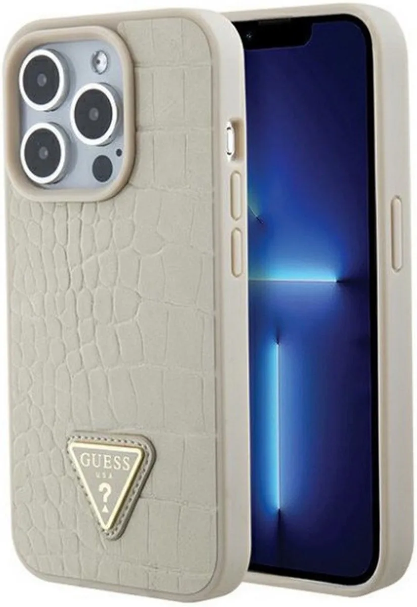 Crocodile Triangle Back Case - Geschikt voor Apple iPhone 15 Pro (6.1") von Guess in Gold – Produktfoto