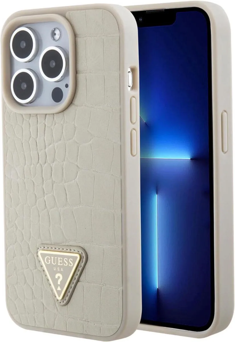 Crocodile Triangle Back Case - Geschikt voor Apple iPhone 15 Pro Max (6.7") von Guess in Gold – Produktfoto