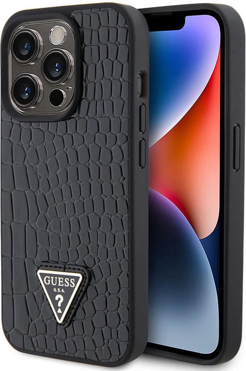 Crocodile Triangle Back Case - Geschikt voor Apple iPhone 15 Pro (6.1") van Guess in Zwart – productfoto