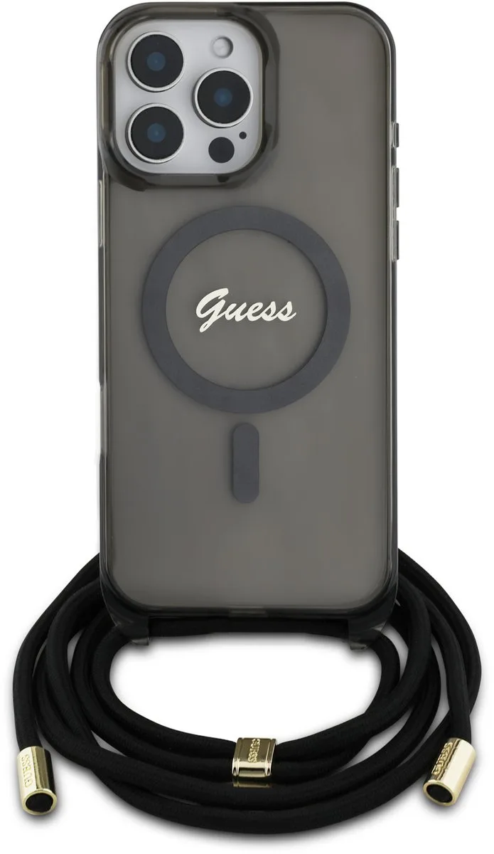 Crossbody Cord Script Serie - iPhone 16 Pro Etui - MagSafe von Guess in Schwarz – Produktfoto