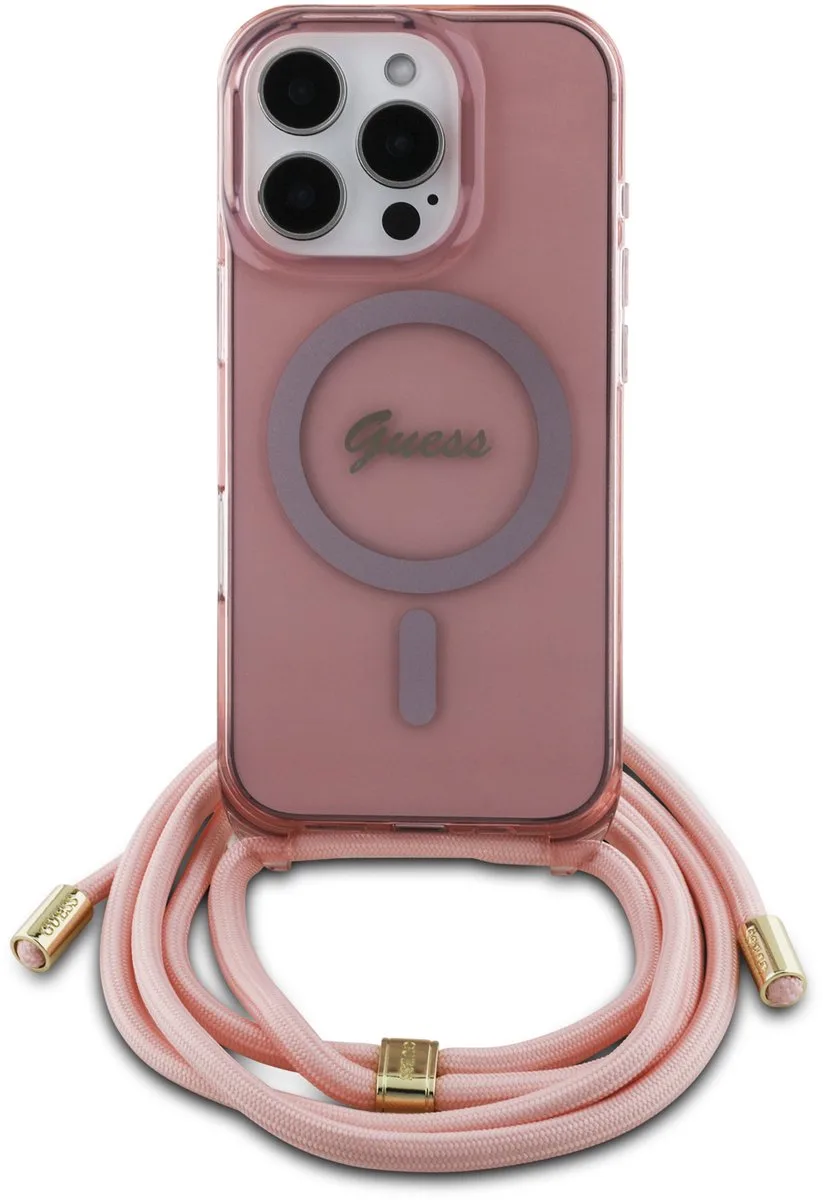 Crossbody Cord Serie - iPhone 16 Hoesje - MagSafe - Stijlvol Design von Guess in Rosa – Produktfoto