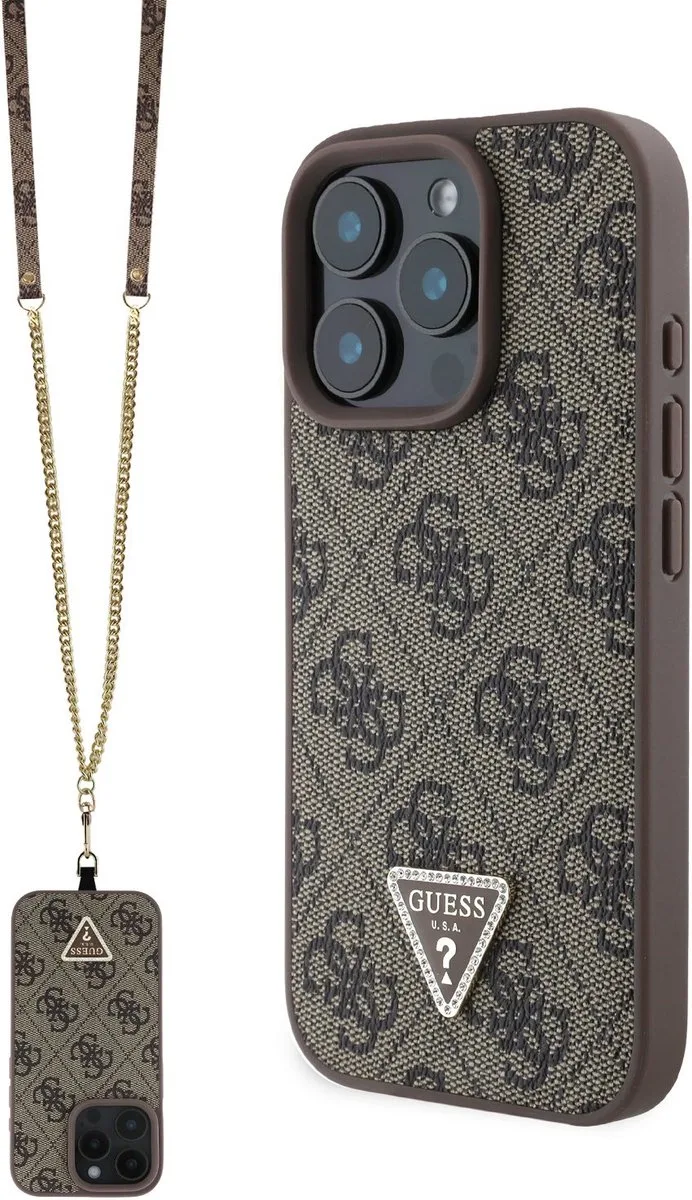 Crossbody Strap geschikt voor iPhone 16 Pro Max hoesje van Guess in Bruin – productfoto