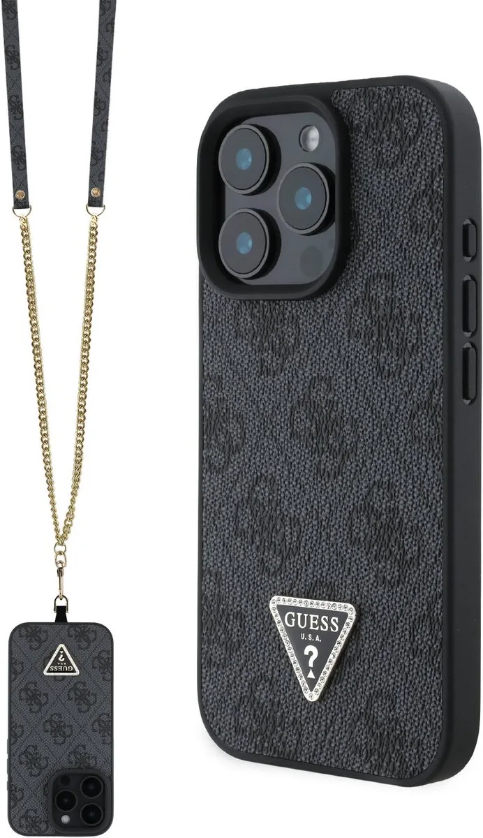 Crossbody Strap geschikt voor iPhone 16 Pro Max hoesje - Grijs van Guess in Zwart – productfoto