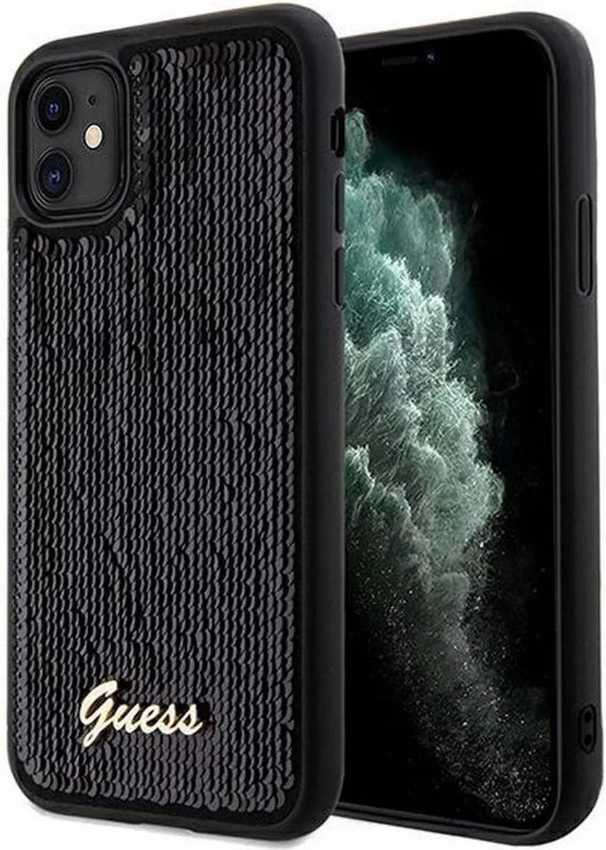 Disco Metal Script Back Case - Geschikt voor Apple iPhone 11/XR (6.1") von Guess in Schwarz – Produktfoto