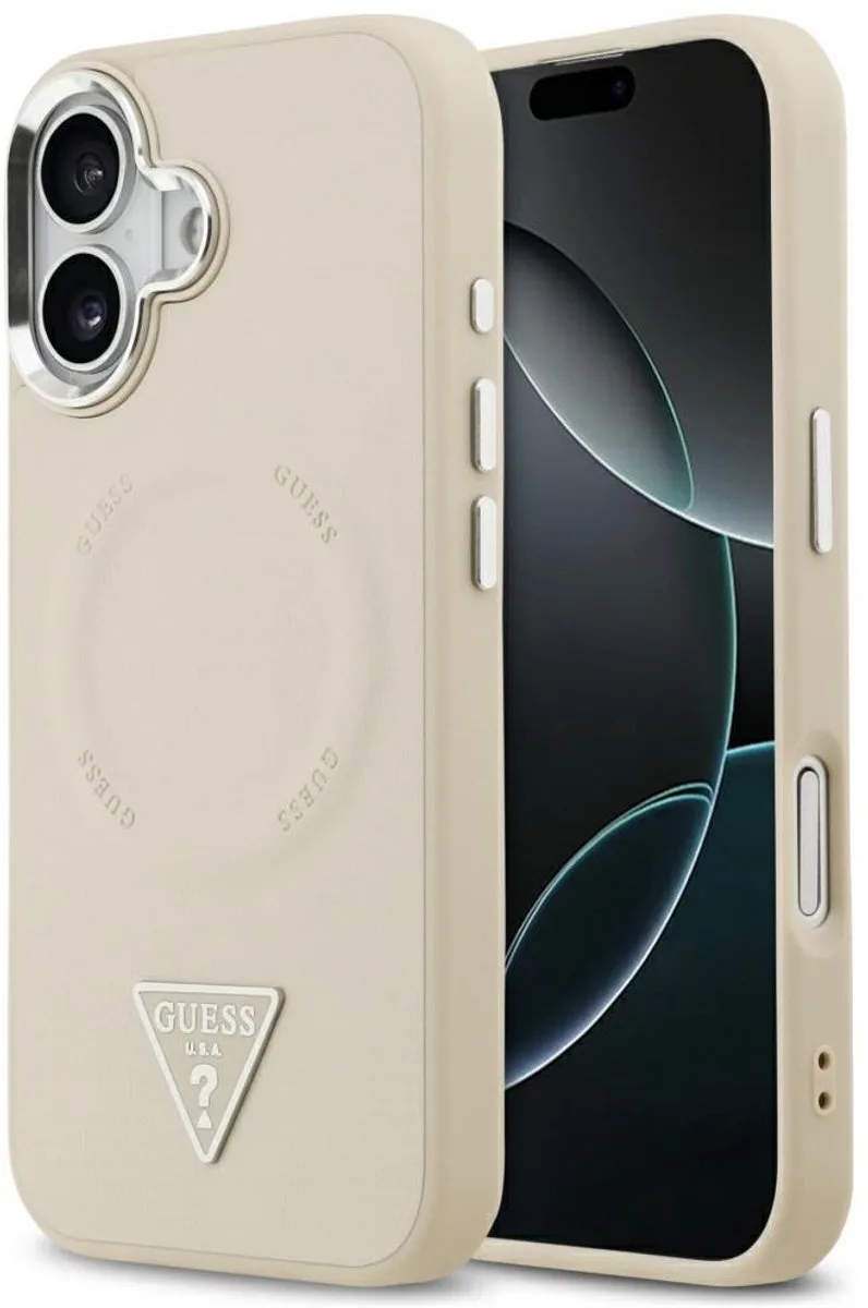 Driehoekig Logo Magsafe Hoesje Voor Iphone 17 Beige Met Modern Design de Guess en Transparent – photo produit