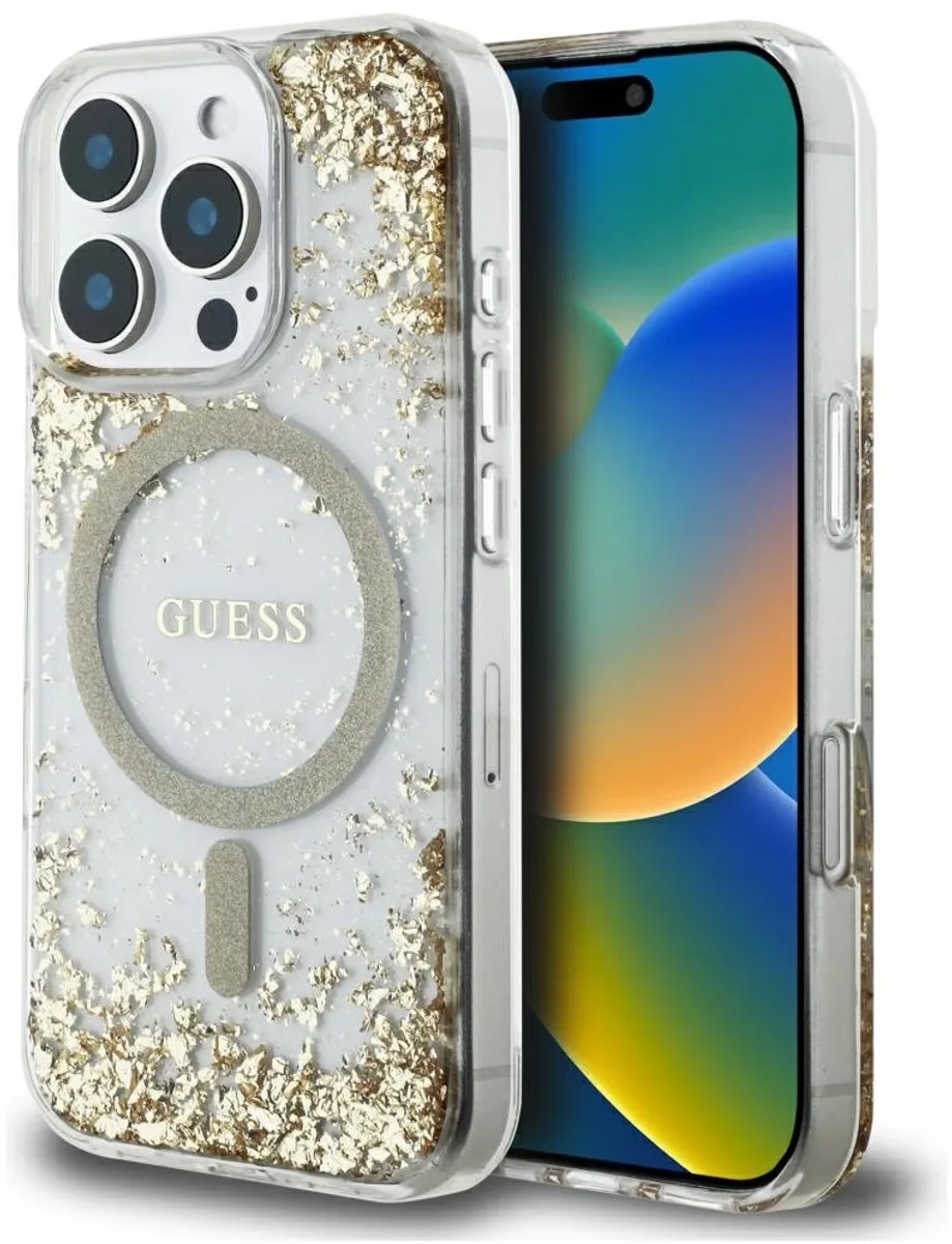 Etui Guess Hc Resin Bottom Glitter Do Iphone 16 Pro Magsafe Złoty de Guess en Transparent – photo produit