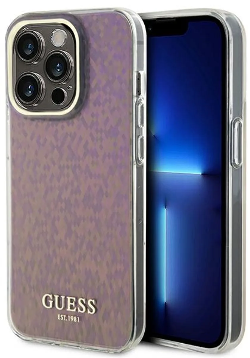 Faceted Mirror Disco Back Case - Geschikt voor Apple iPhone 15 Pro Max (6.7") van Guess in Roze – productfoto