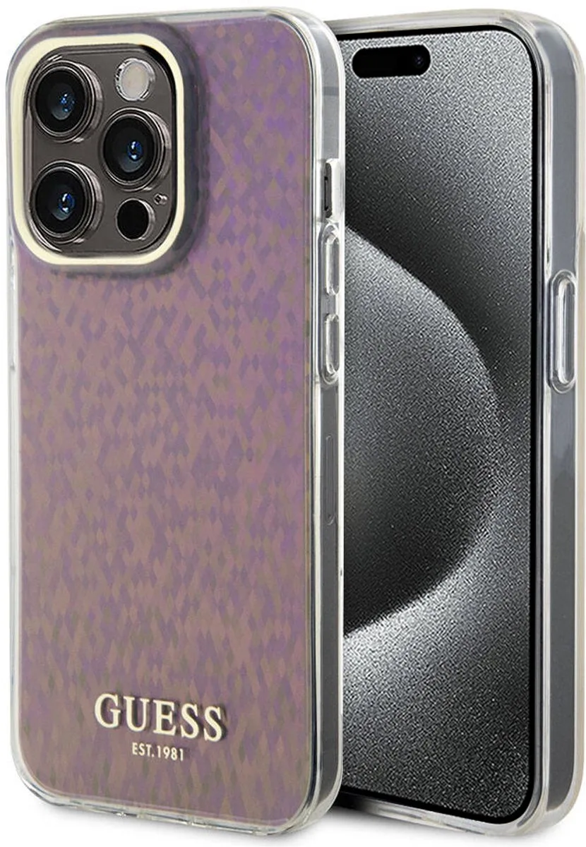 Faceted Mirror Disco Back Case - Geschikt voor Apple iPhone 15 Pro (6.1") van Guess in Roze – productfoto