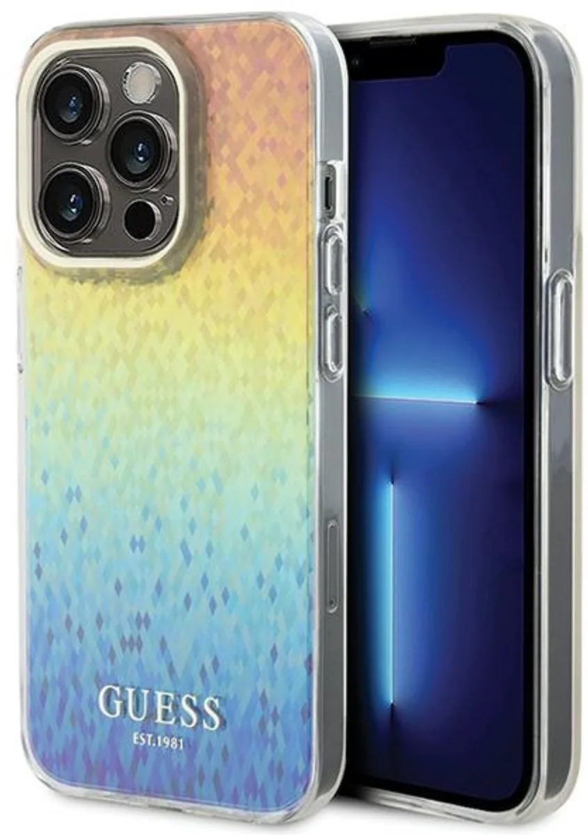 Faceted Mirror Disco Iridescent Back Case - Geschikt voor Apple iPhone 14 Pro Max (6.7") - Rainbow van Guess in Regenboog – productfoto