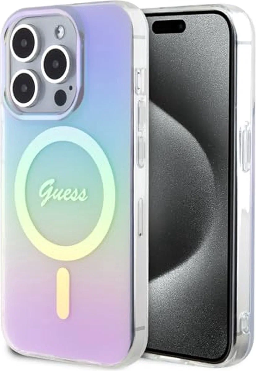 Faceted Mirror Iridescent Back Case (MagSafe Compatible) - Geschikt voor Apple iPhone 15 Pro (6.1") van Guess in Paars – productfoto