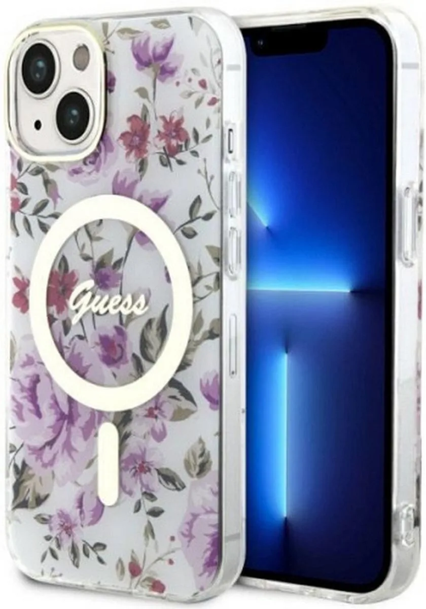 Flower Back Case (MagSafe Compatible) - Geschikt voor Apple iPhone 14 Plus (6.7") - Wit/Transparant de Guess en Transparent – photo produit