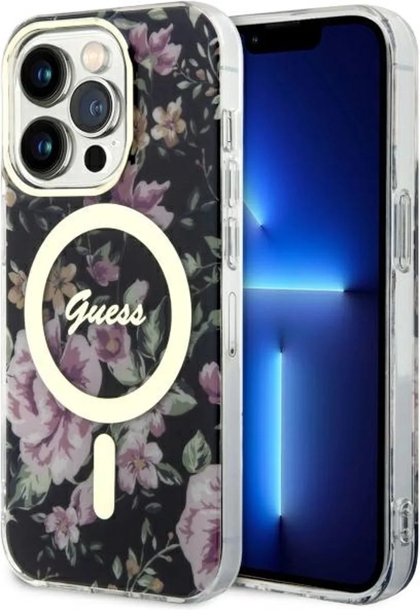 Flower Back Case (MagSafe Compatible) - Geschikt voor Apple iPhone 14 Pro (6.1") van Guess in Zwart – productfoto