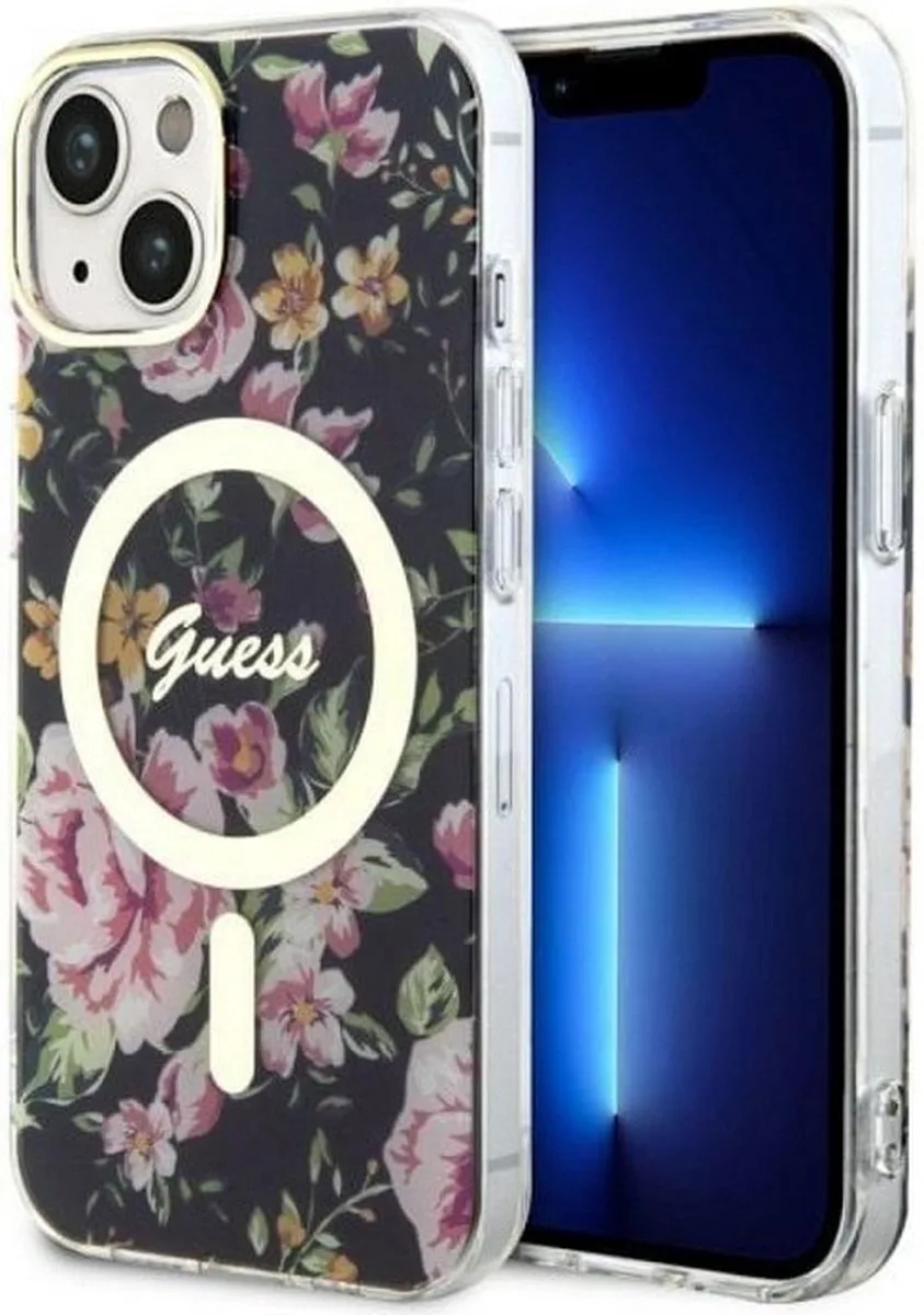 Flower Back Case (MagSafe Compatible) - Geschikt voor Apple iPhone 14 (6.1") van Guess in Zwart – productfoto