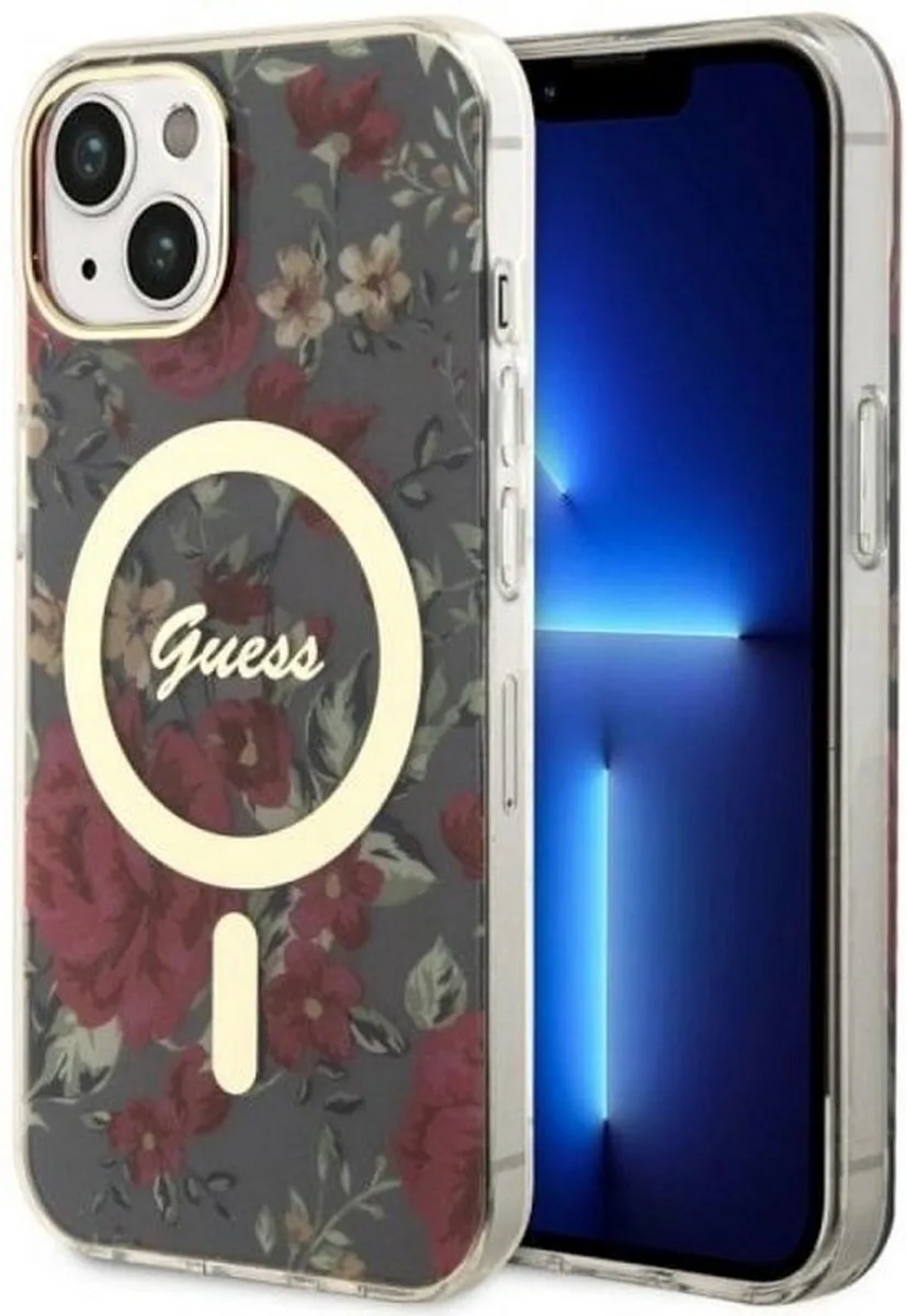 Flower Back Case (MagSafe Compatible) - Geschikt voor Apple iPhone 14 (6.1") van Guess in Khaki – productfoto