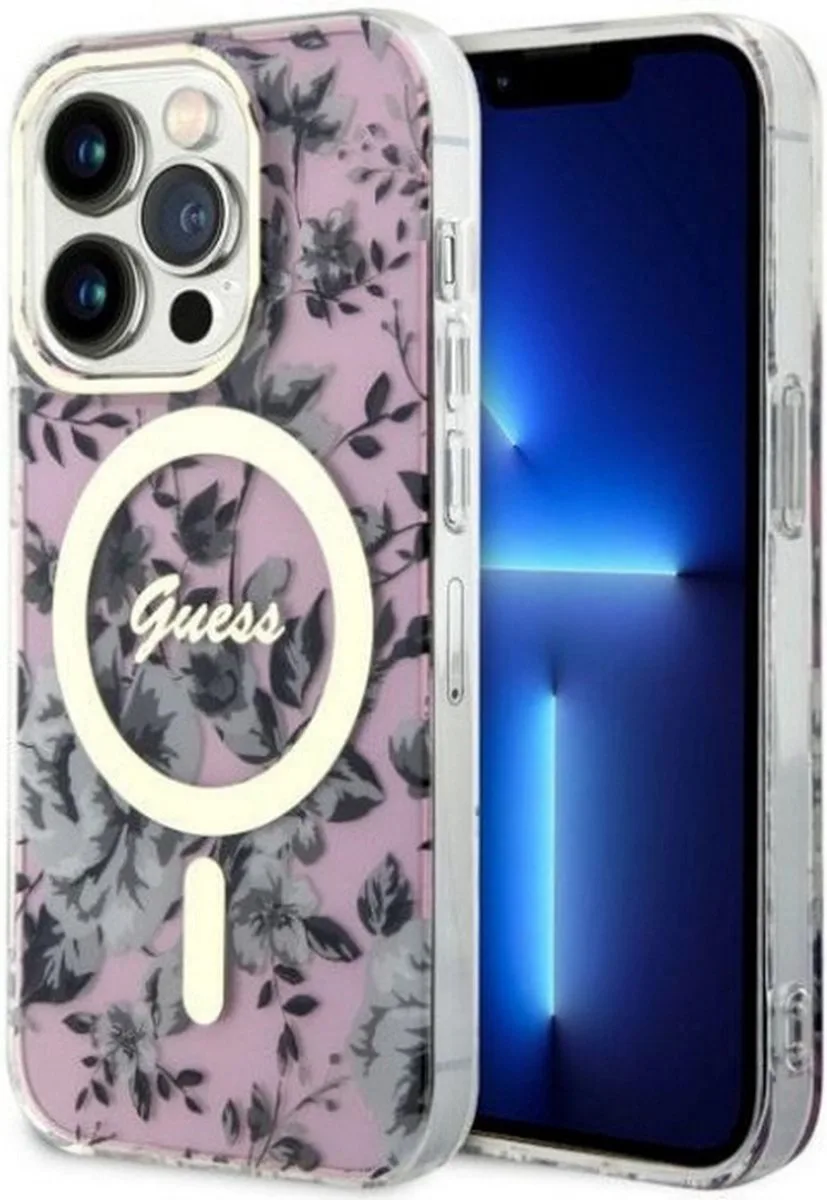 Flower Back Case (MagSafe Compatible) - Geschikt voor Apple iPhone 14 Pro Max (6.7") de Guess en Rose – photo produit