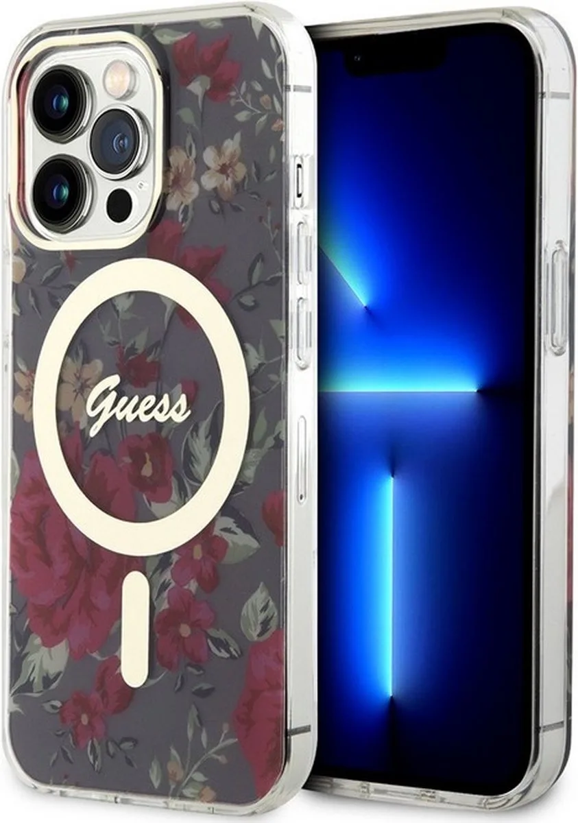 Flower Back Case (MagSafe Compatible) - Geschikt voor Apple iPhone 14 Pro Max (6.7") van Guess in Khaki – productfoto