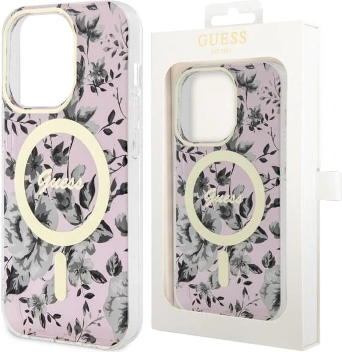Flower Back Case (MagSafe Compatible) - Geschikt voor Apple iPhone 11 (6.1") de Guess en Rose – photo produit