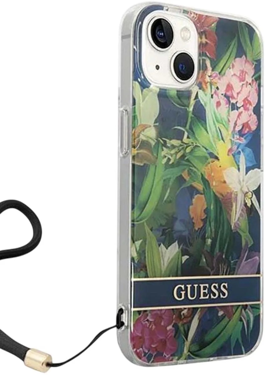 Flower Back Cover met Strap - Geschikt voor Apple iPhone 14 (6.1") von Guess in Blau – Produktfoto