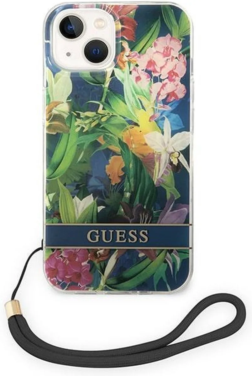 Flower Back Cover met Strap - Geschikt voor Apple iPhone 14 Plus (6.7") von Guess in Blau – Produktfoto