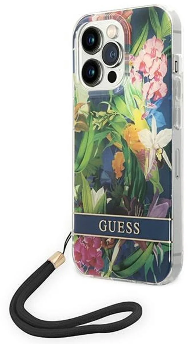 Flower Back Cover met Strap - Geschikt voor Apple iPhone 14 Pro (6.1") från Guess i Blå – produktbild