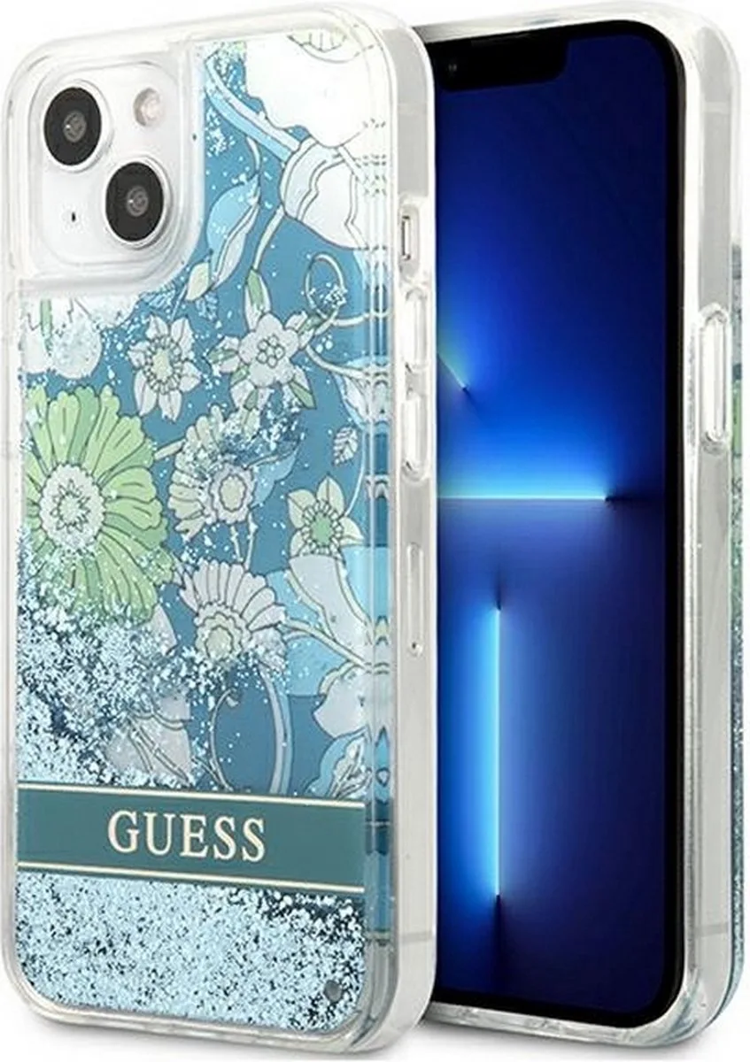 Flower Liquid Glitter Back Case - Geschikt voor Apple iPhone 13 Mini (5.4") von Guess in Grün – Produktfoto