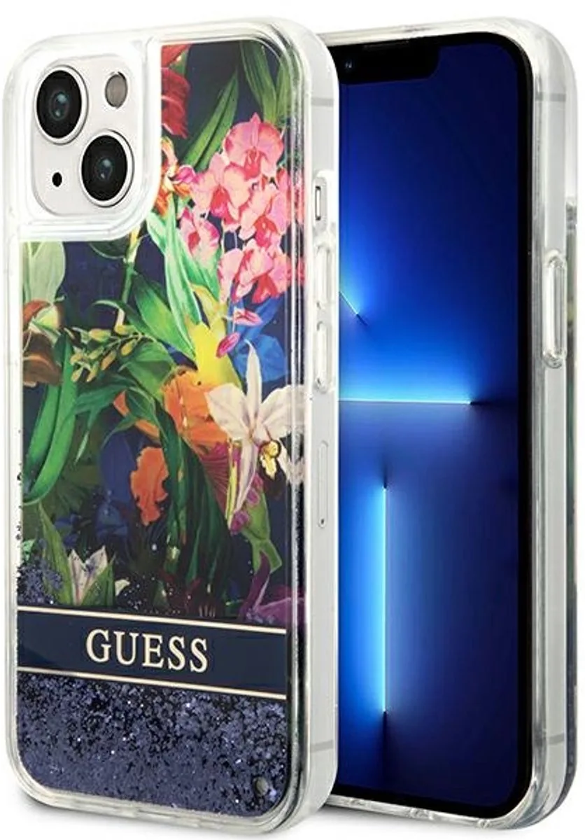 Flower Liquid Glitter - Hoesje voor iPhone 14 Plus - Kawaii Glitter von Guess in Blau – Produktfoto