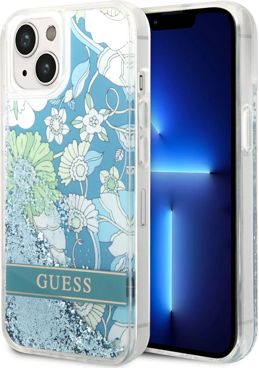 Flower Liquid Glitter - Hoesje voor Mobiele Telefoon - iPhone 14 - Elegante Bescherming von Guess in Grün – Produktfoto